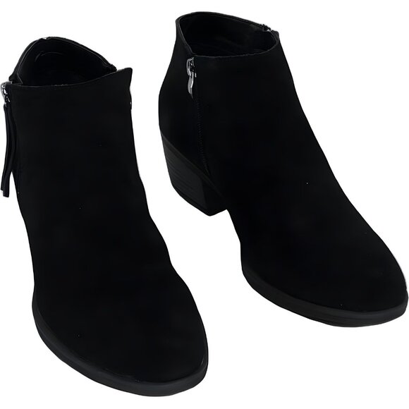 Vepose 9002 Suede Leather Ankle Booties Black Zip Block Heel Women US 8.5 - Picture 1 of 6